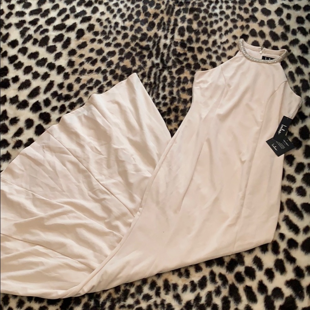 Lulus off white maxi dress with beaded neckline